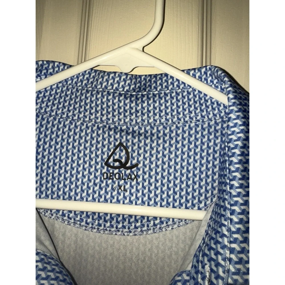 Deolax Polo‎ Shirt Xl Blue  Collar Performance Golf Stretch Geometric Men